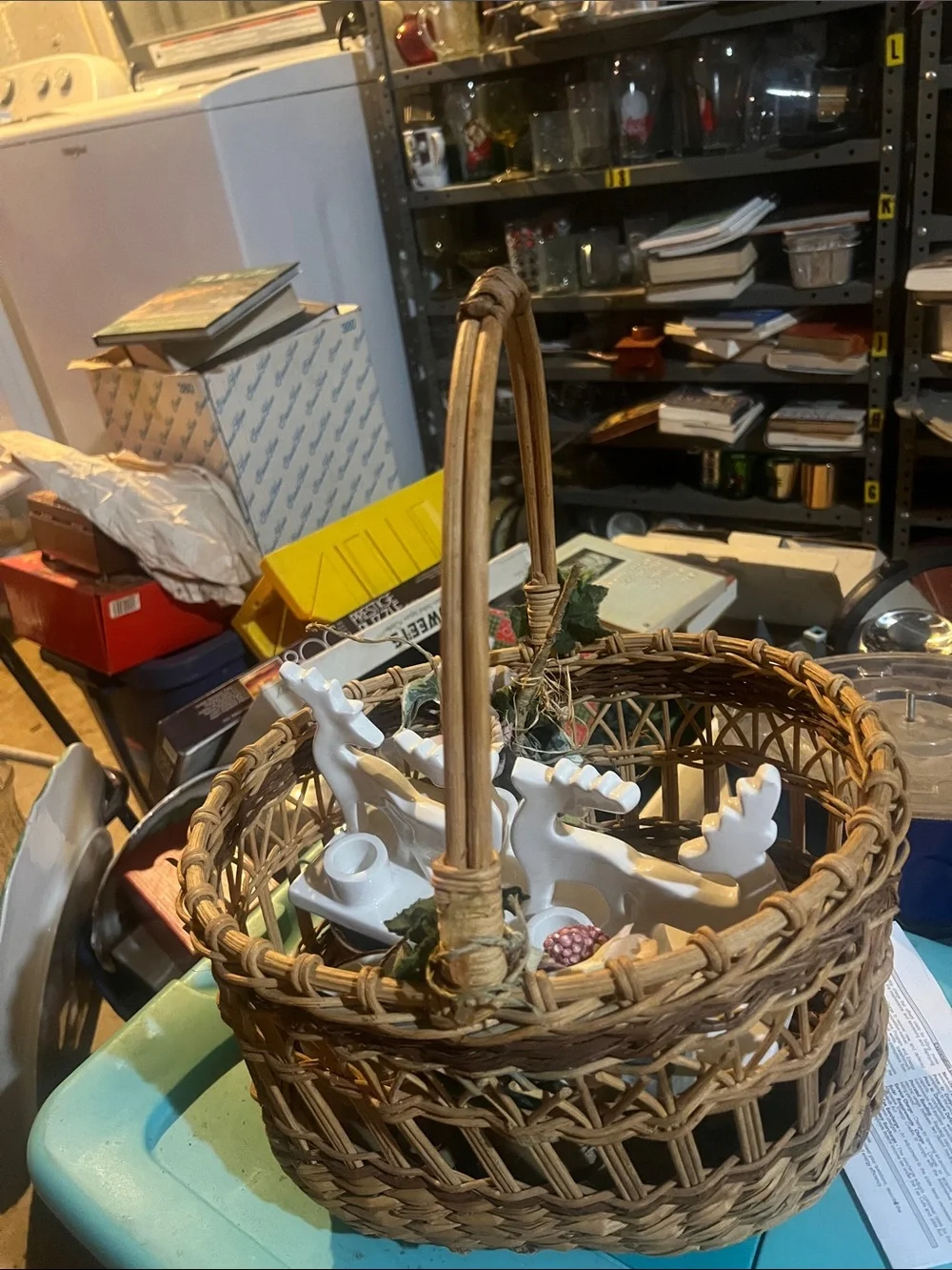 Handwoven Brown Rattan Decorative Basket with Handle w/o contents
